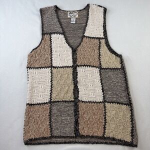 Heirloom Collectibles Vintage 1994 Women's L Patchwork Sweater Vest Ramie Cotton